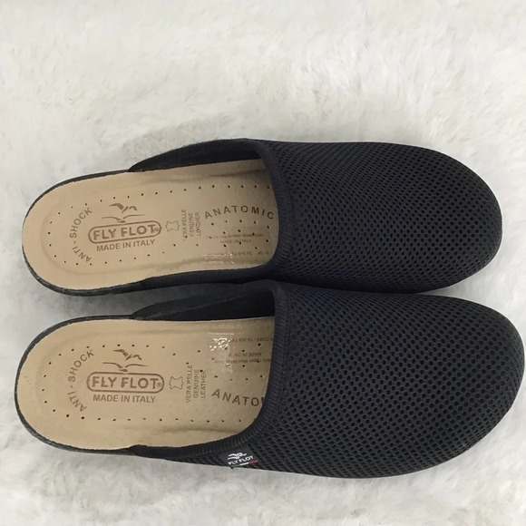Fly Flot Italian Wide Fit Clogs Casual Comfort Black Mesh Size 40 EU US 9 - Picture 8 of 12